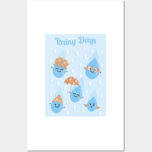 Rainy Days - Cute Rain Droplets Posters and Art